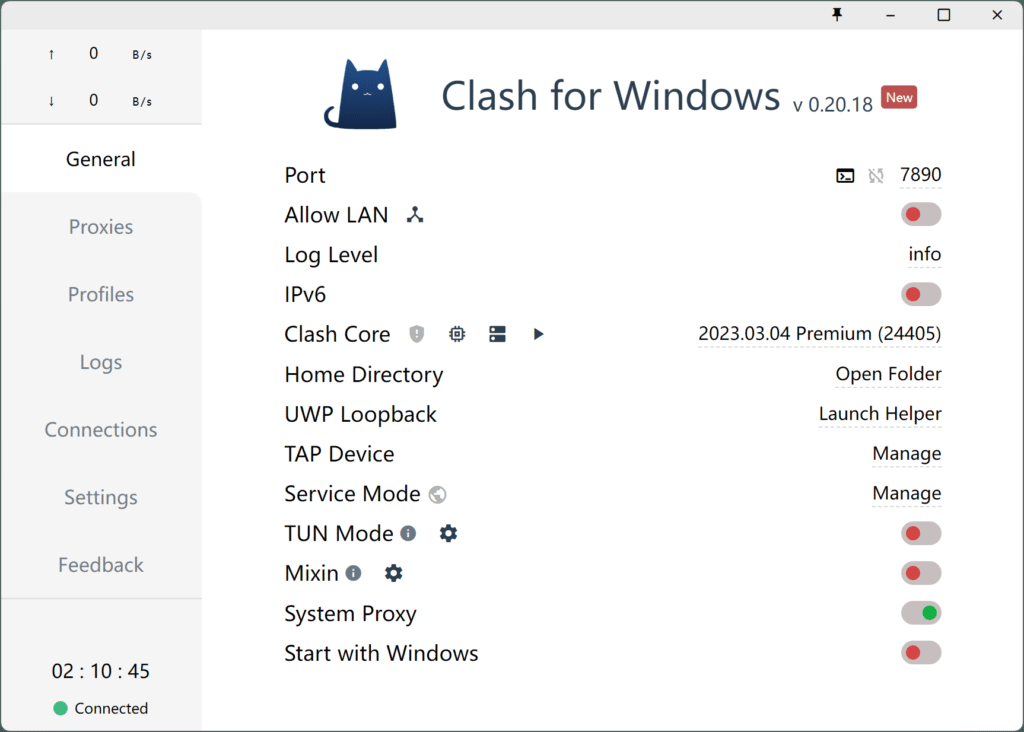 Clash for Windows 仪表盘界面